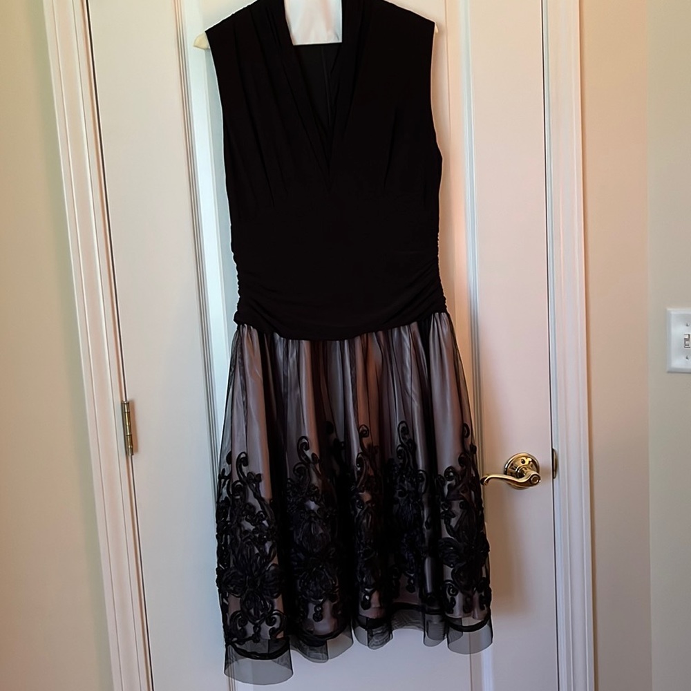 SLNY Illusion Soutache-Trim Party Dress-Black and Soft Pink -Size 14